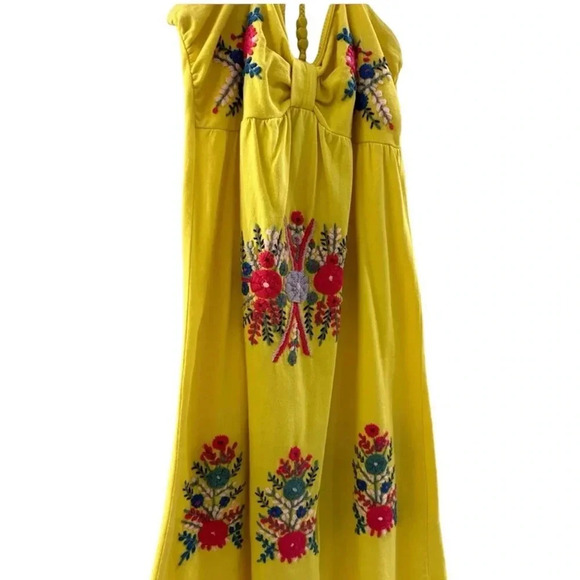 VaVa Flower Embroidered Yellow Dress Size XS. Worn as Halter or Strapless - Picture 2 of 7